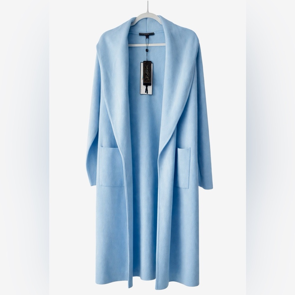Max Sport LA Exclusive Powder Blue Waterfall Duster Coat Quiet Luxury Size Large